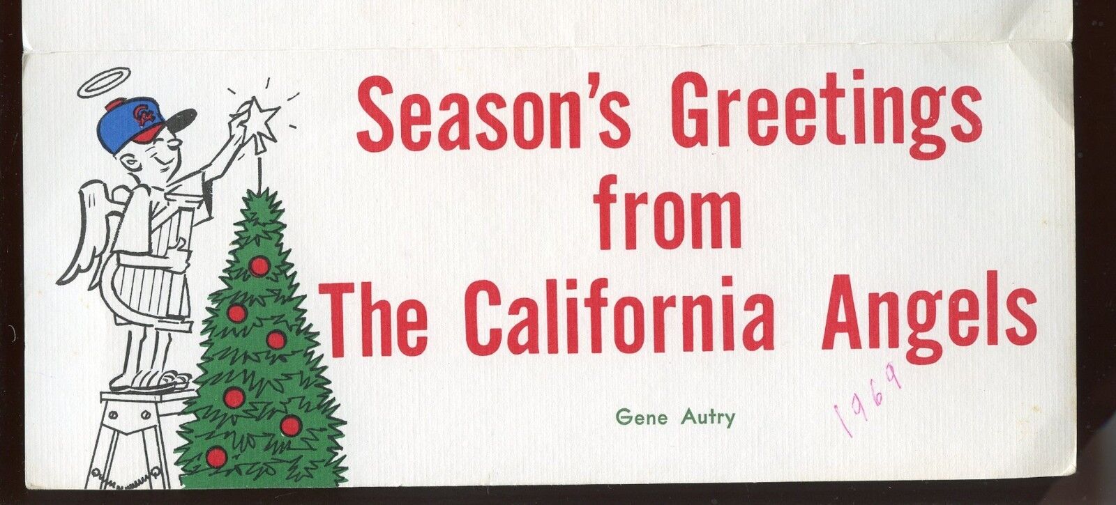 Vintage Original 1969 Gene Autry California Angels Christmas Card