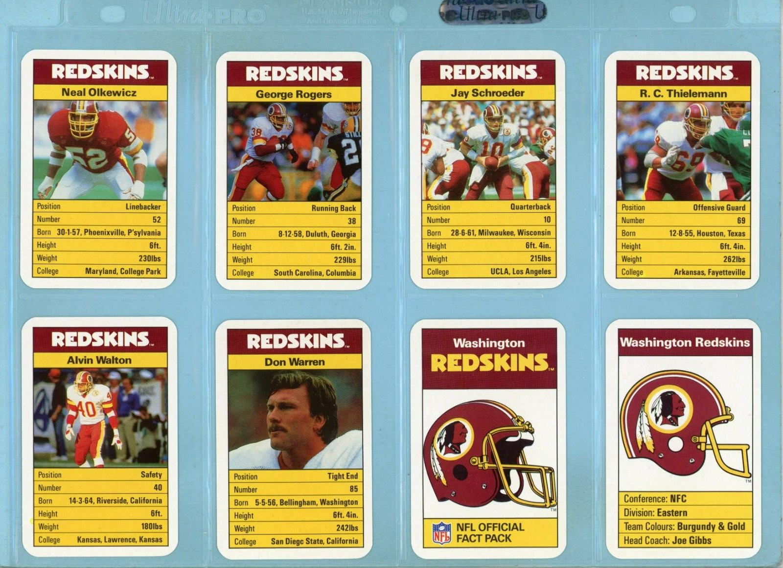 1987 Washington Redskins Ace Fact Pack Complete Set of 33 Football Cards NM