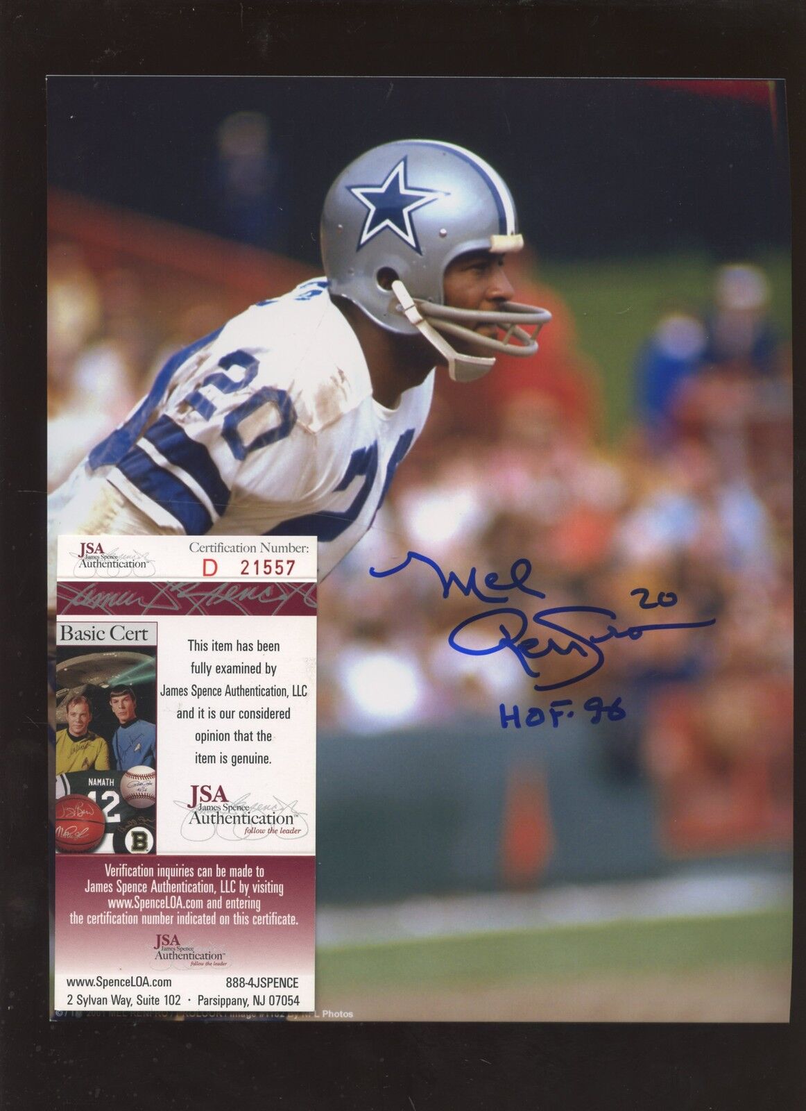 Mel Renfro #20 HOF 96 Dallas Cowboys Autographed 8 X 10 Photo JSA