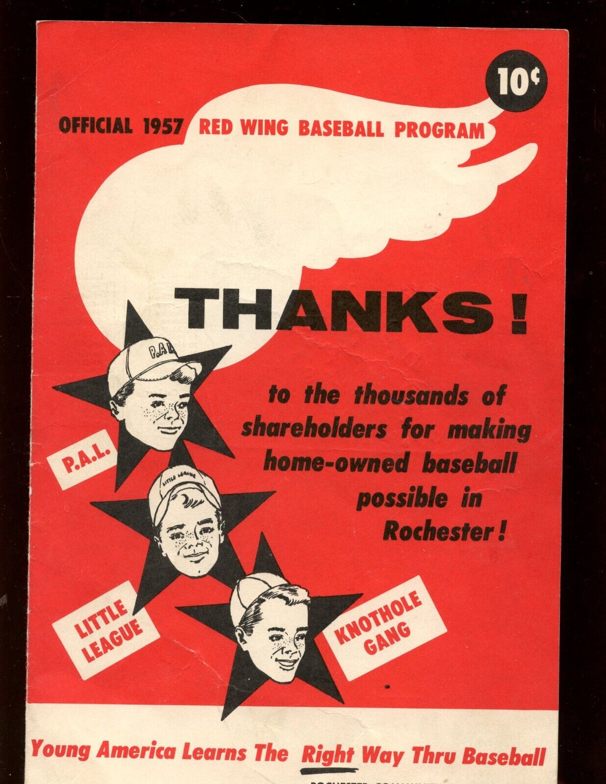 1957 Minor League Baseball Program Columbus at Rochester Red Wings VGEX