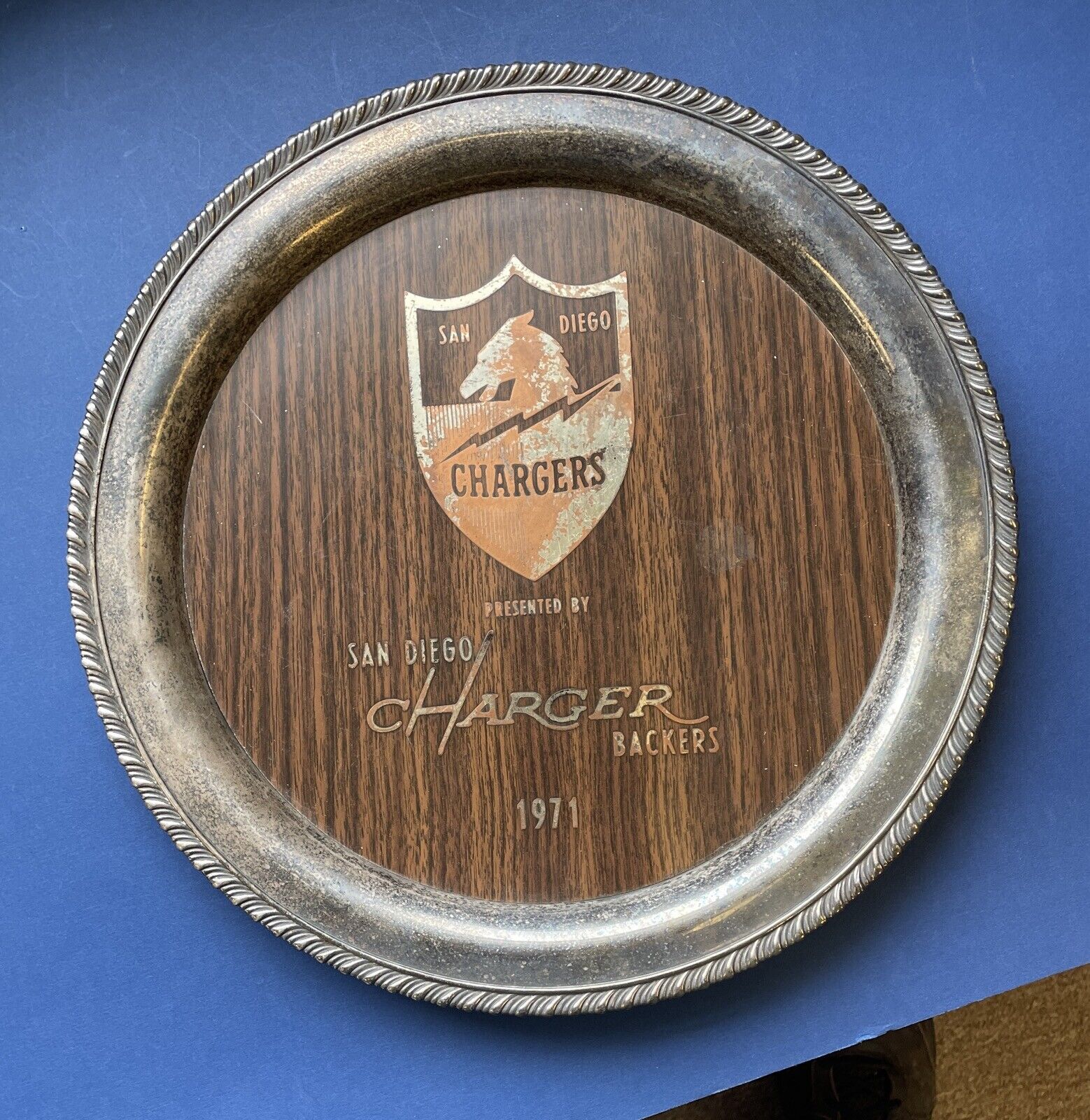 1971 San Diego Chargers Backers 12" Souvenir Metal Tray