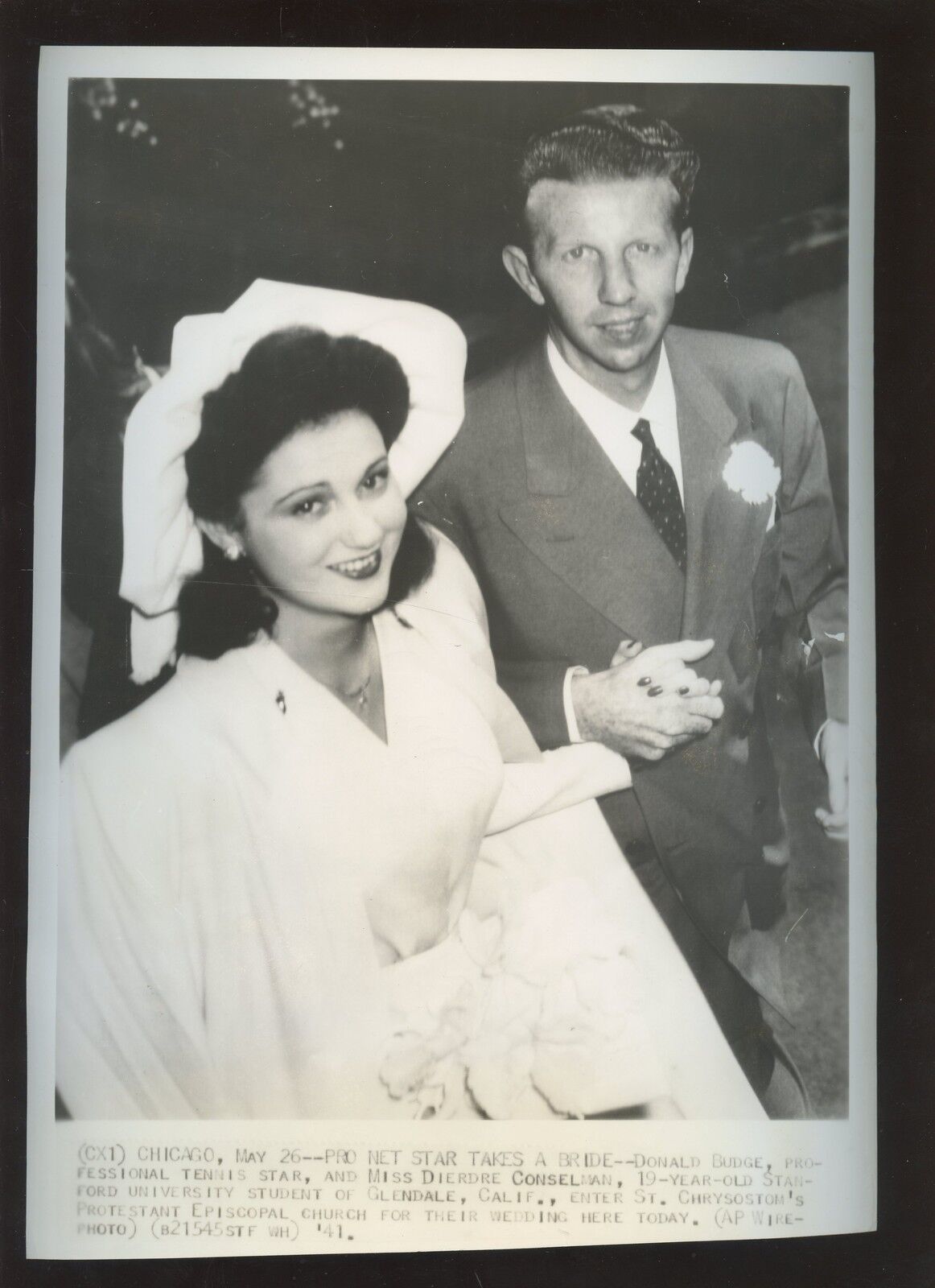 Original May 26 1941 Don Budge & 19 Year Old Bride Tennis Wire Photo