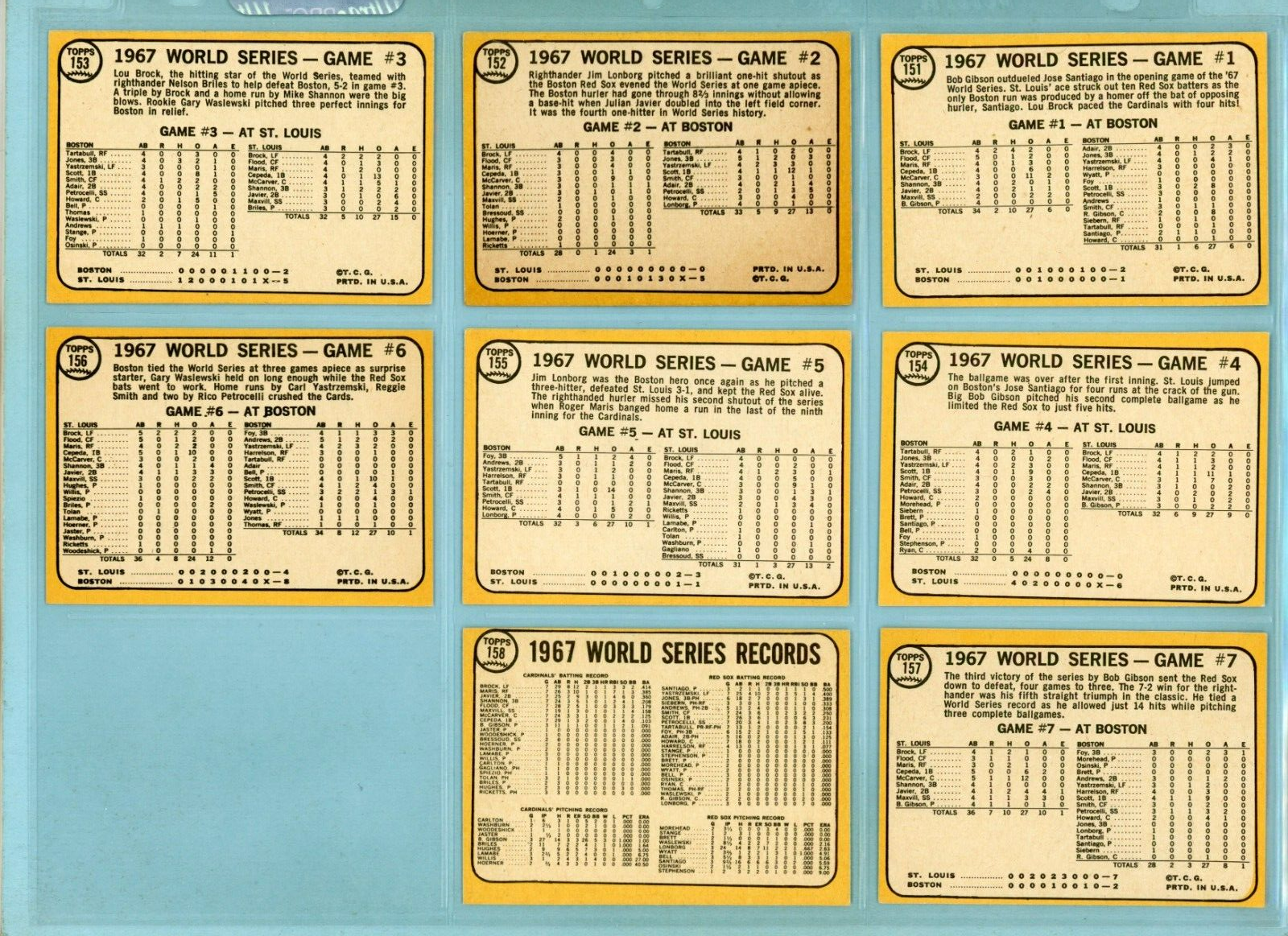 1968 Topps Set of 8 1967 World Series Special Baseball Cards EX - EX+