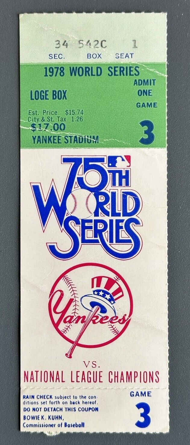 1978 World Series Ticket Stub Game 3 Dodgers @ Yankees - Nettles Defense Wins Gm