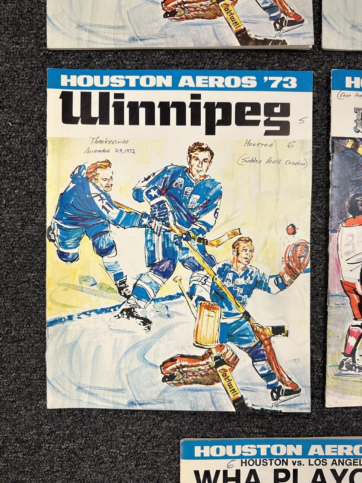 Lot of 8 Diff. 1972-73 Houston Aeros WHA Home Programs incl. 1st Game & Playoffs