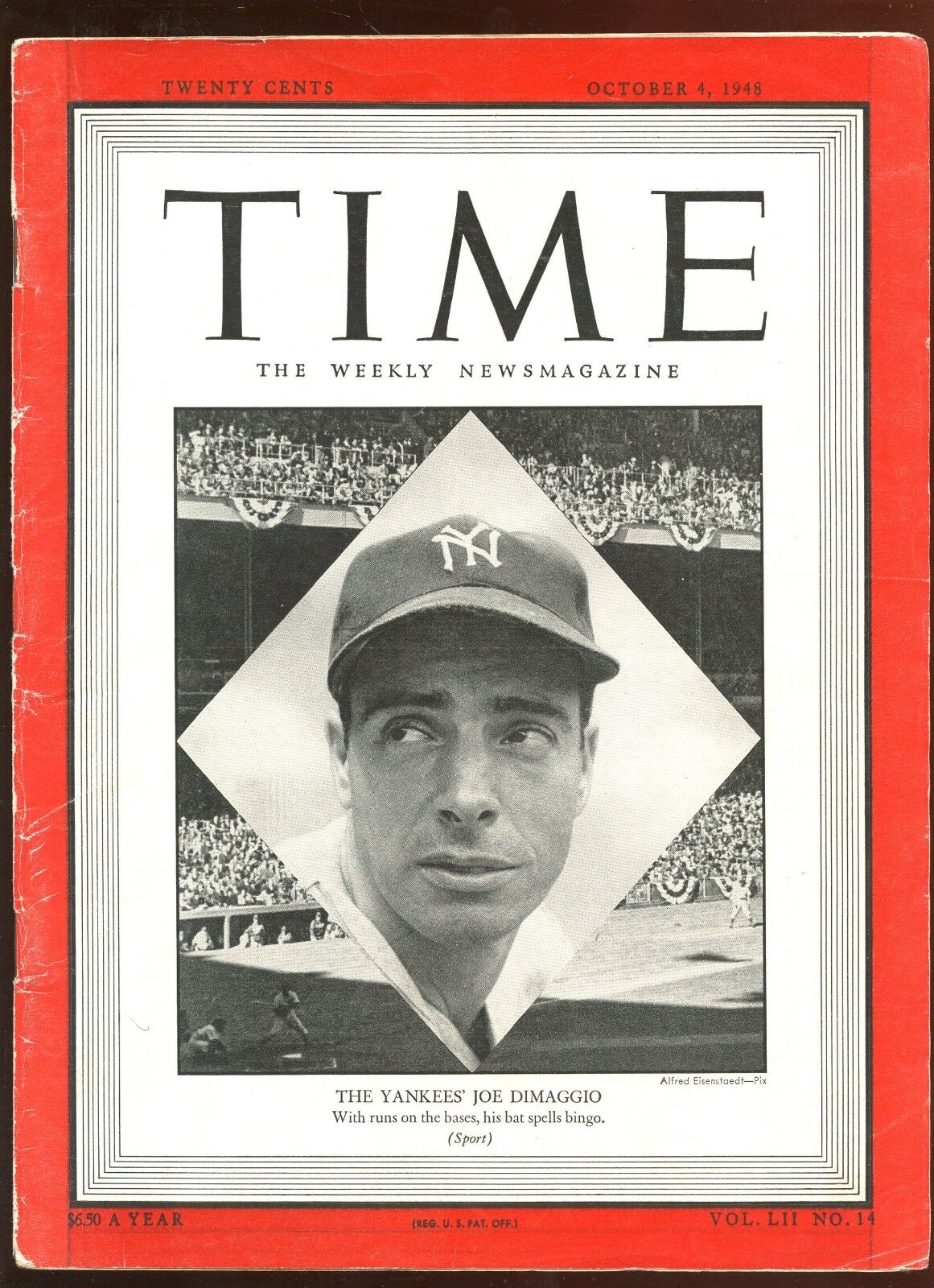 October 4 1948 Time Magazine Joe DiMaggio Front Cover No Mailing Label