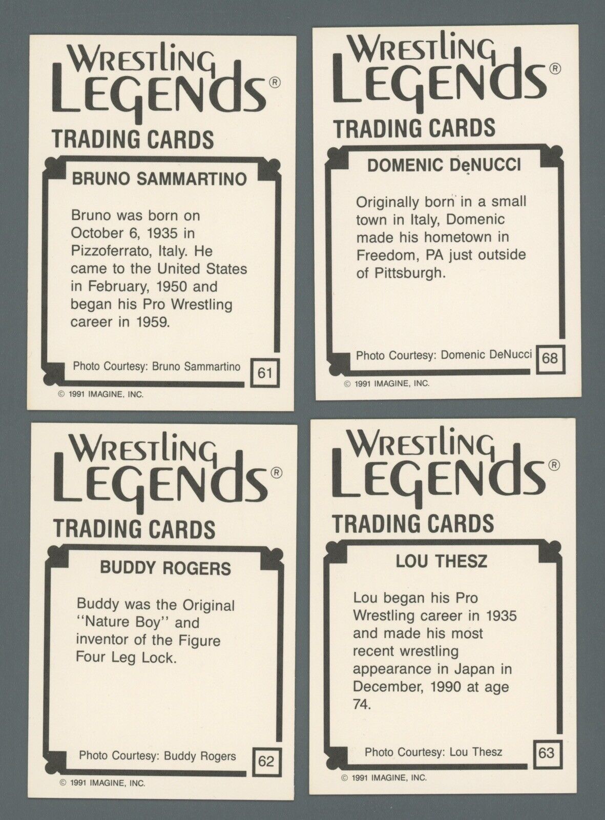 Bruno Sammartino & Domenic DeNucci SIGNED Wrestling Wrestler Cards + 6 Unsigned