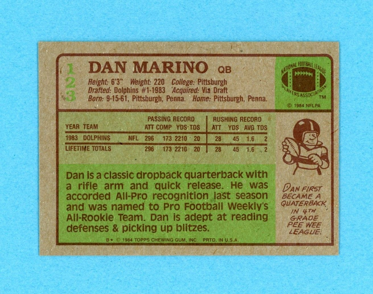 1984 Topps #123 Dan Marino Miami Dolphins Rookie Football Card Ex/Mt