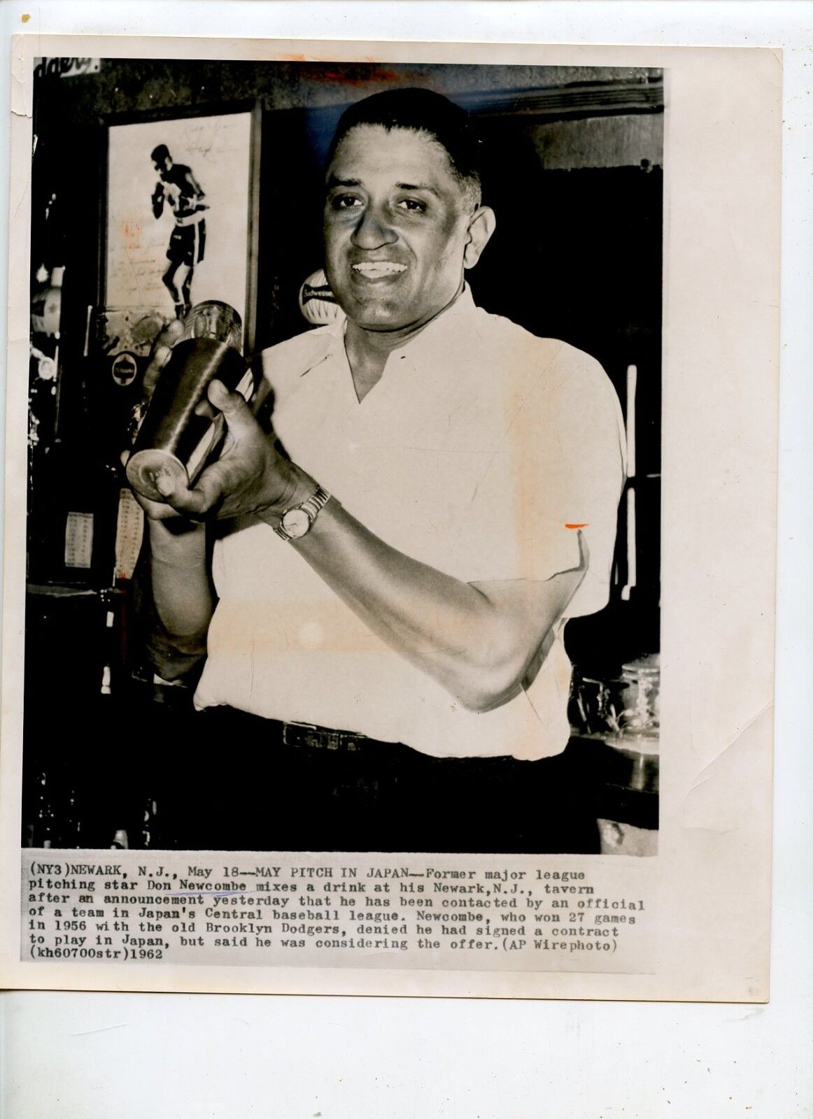 Original May 18 1962 Don Newcombe To Pitch In Japan 8 X 10 Wire Photo