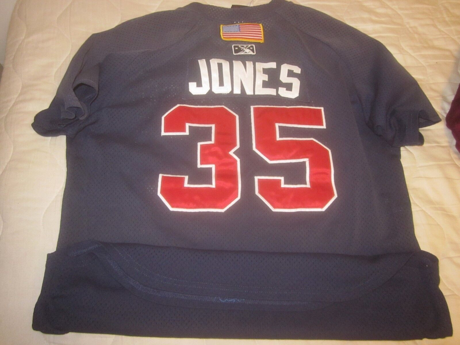 2001 Braves Blue Minor League Game Used Jersey #35 Lynn Jones LOA