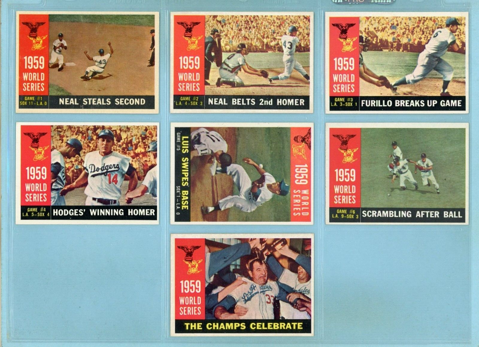 1960 Topps Set of 7 1959 World Series Special Baseball Cards Ex/Mt - NM