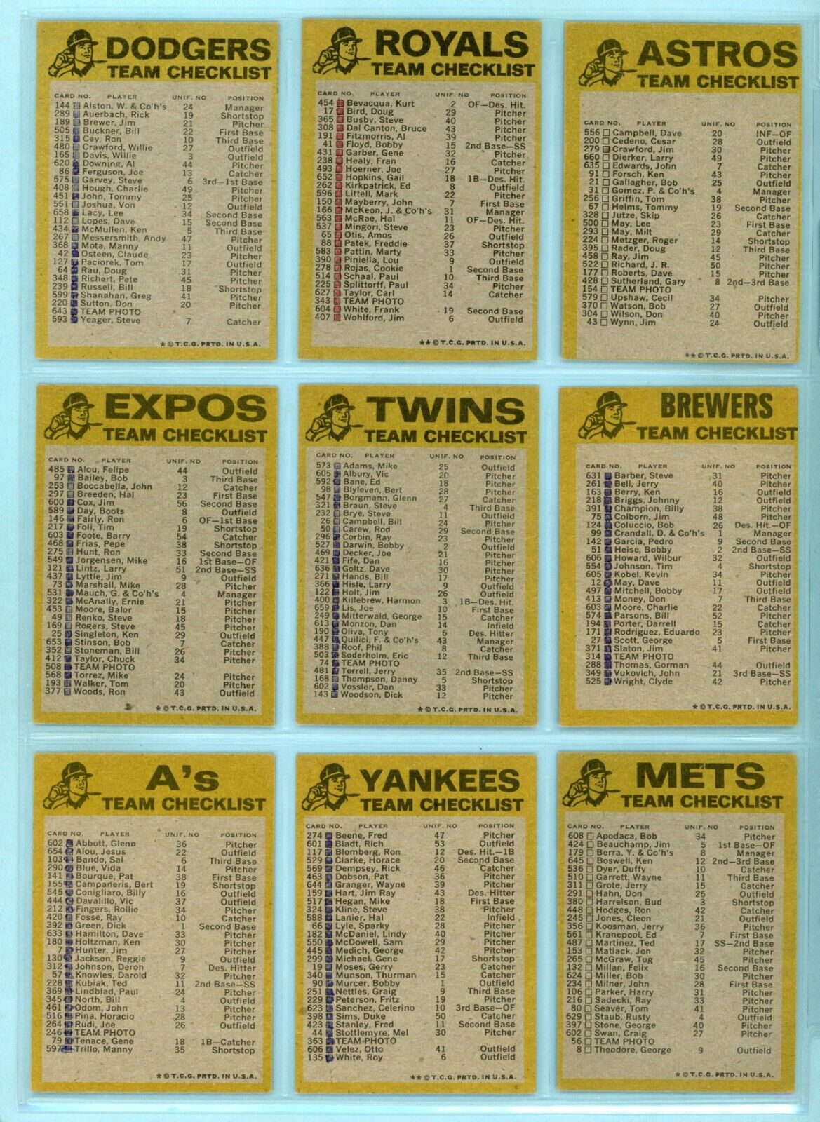 1974 Topps Complete Set of 24 Team Checklist Baseball Cards Ex - Ex/Mt chked bk