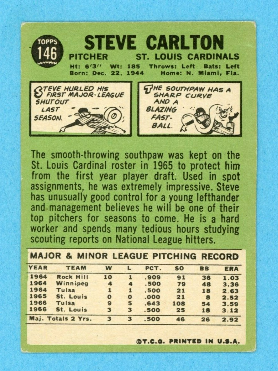 1967 Topps #146 Steve Carlton St. Louis Cardinals Baseball Card Vg/Ex