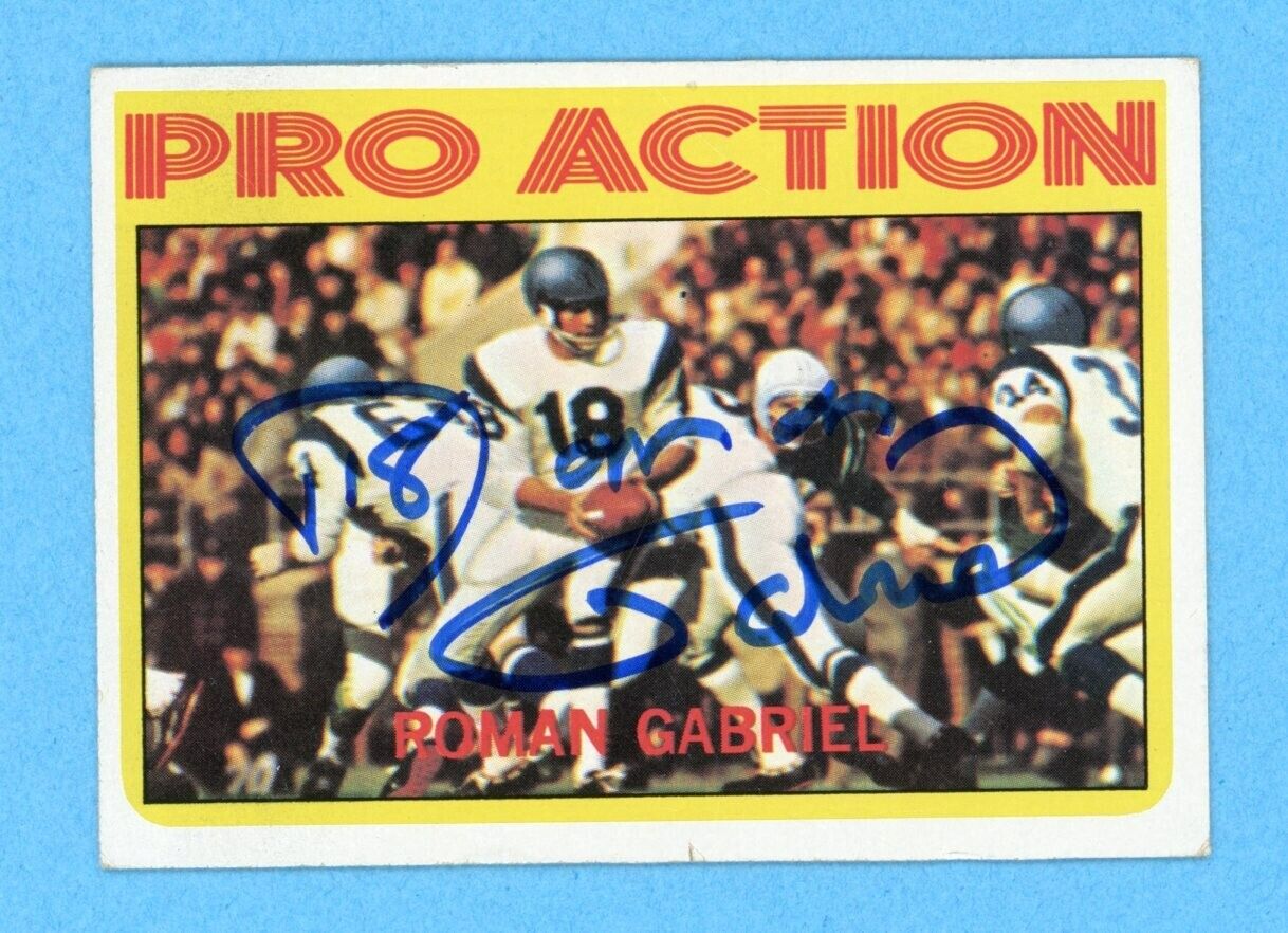 Roman Gabriel Pro Action LA Rams 1972 Topps #128 Autographed Football Card