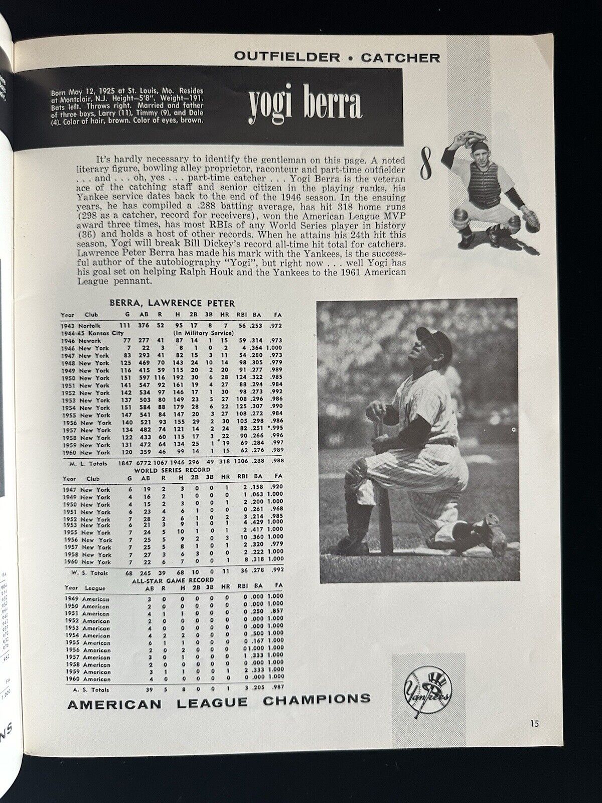 1961 New York Yankees Official Baseball Yearbook - Revised Edition VG-EX+