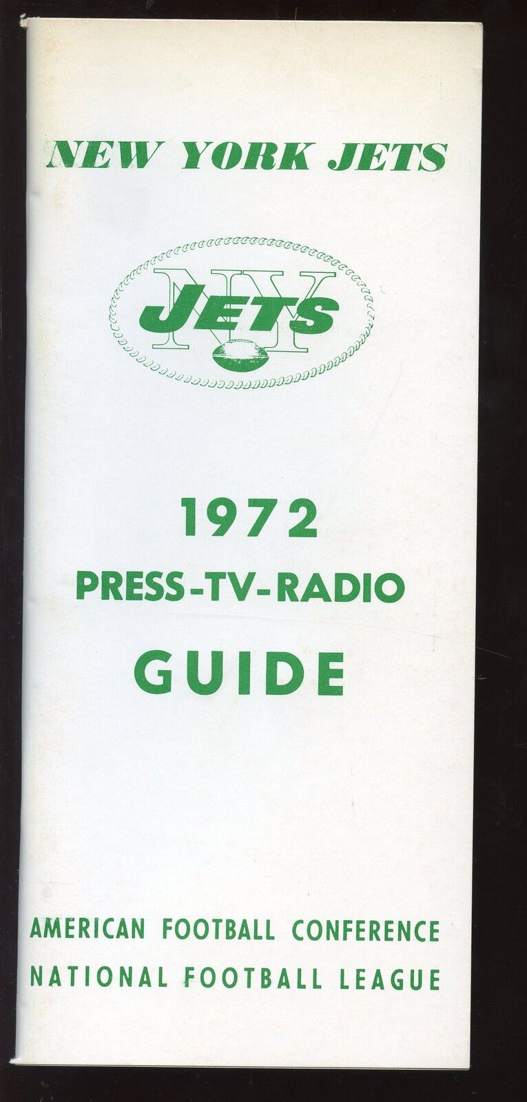 1972 New York Jets NFL Press TV Radio Media Guide EXMT+