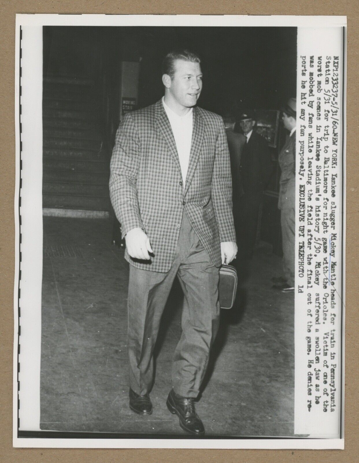 Original 1960 Mickey Mantle 7x10 UPI Telephoto • Press Photo