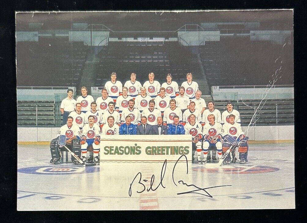 c. 1982 Bill Torrey Islanders Champions SIGNED 4.5 x 6.25” XMas Card w/ hologram