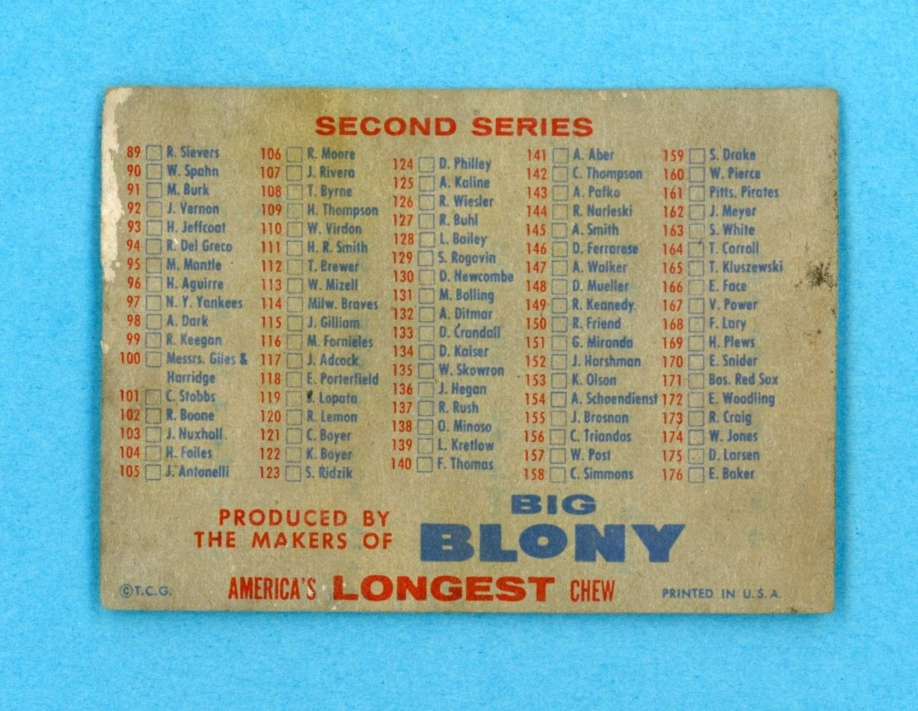 1957 Topps Check List 1/2 Series Big Blony Variation Baseball Card Low Grade