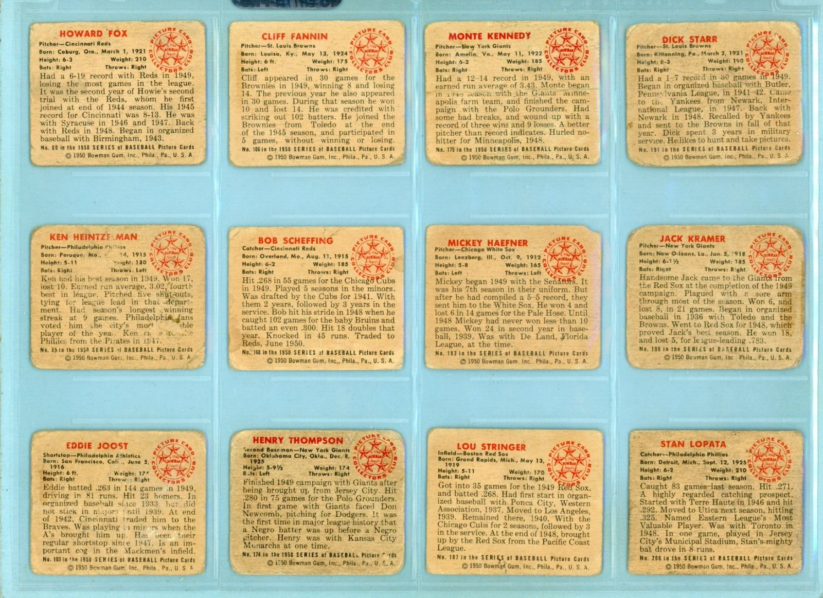 1950 Bowman Starter Set Lot of 12 Different Baseball Cards Low Grade