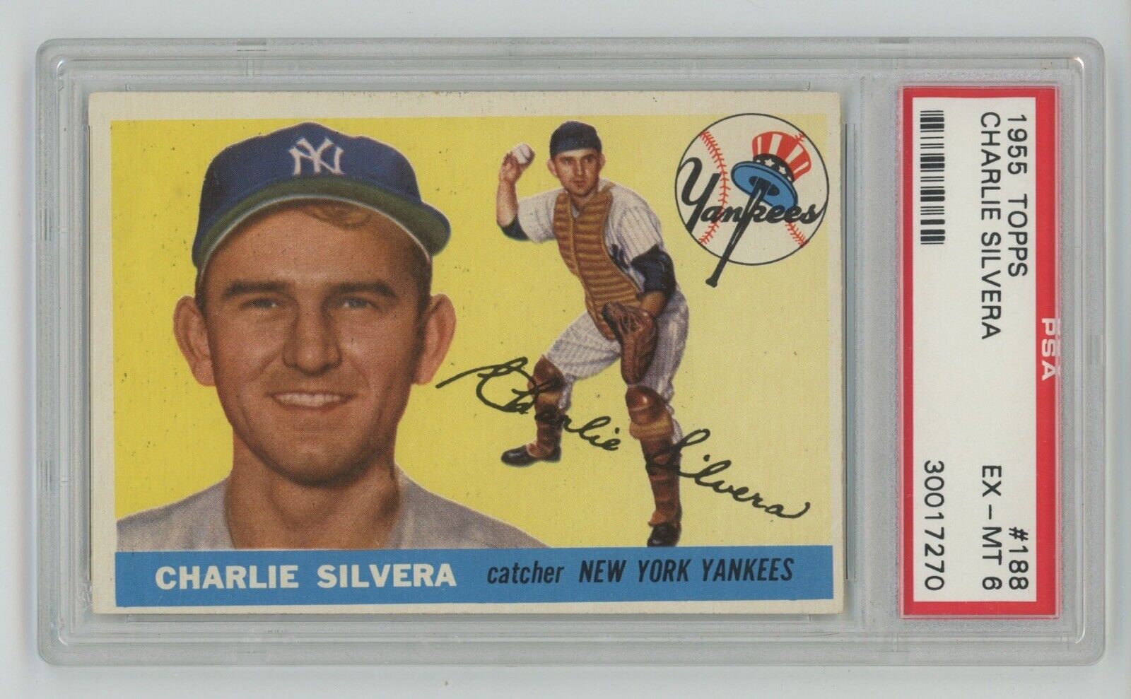 Charlie Silvera New York Yankees 1956 Topps Card #188 PSA 6 EX-MT