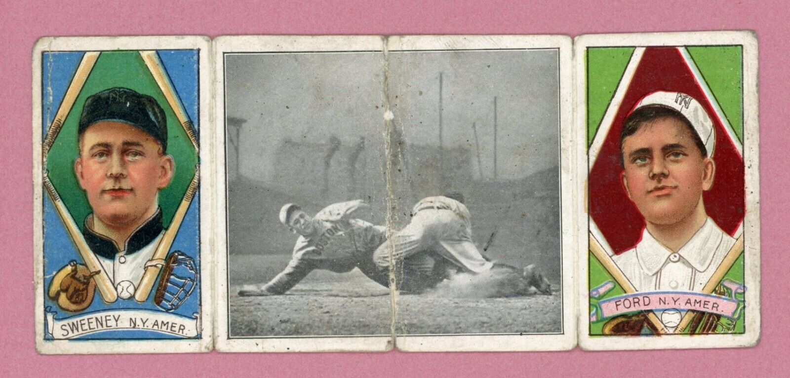 1912 T202 Hassan Triple Folders Sweeney Gets Stahl Ford/Sweeney Baseball Card