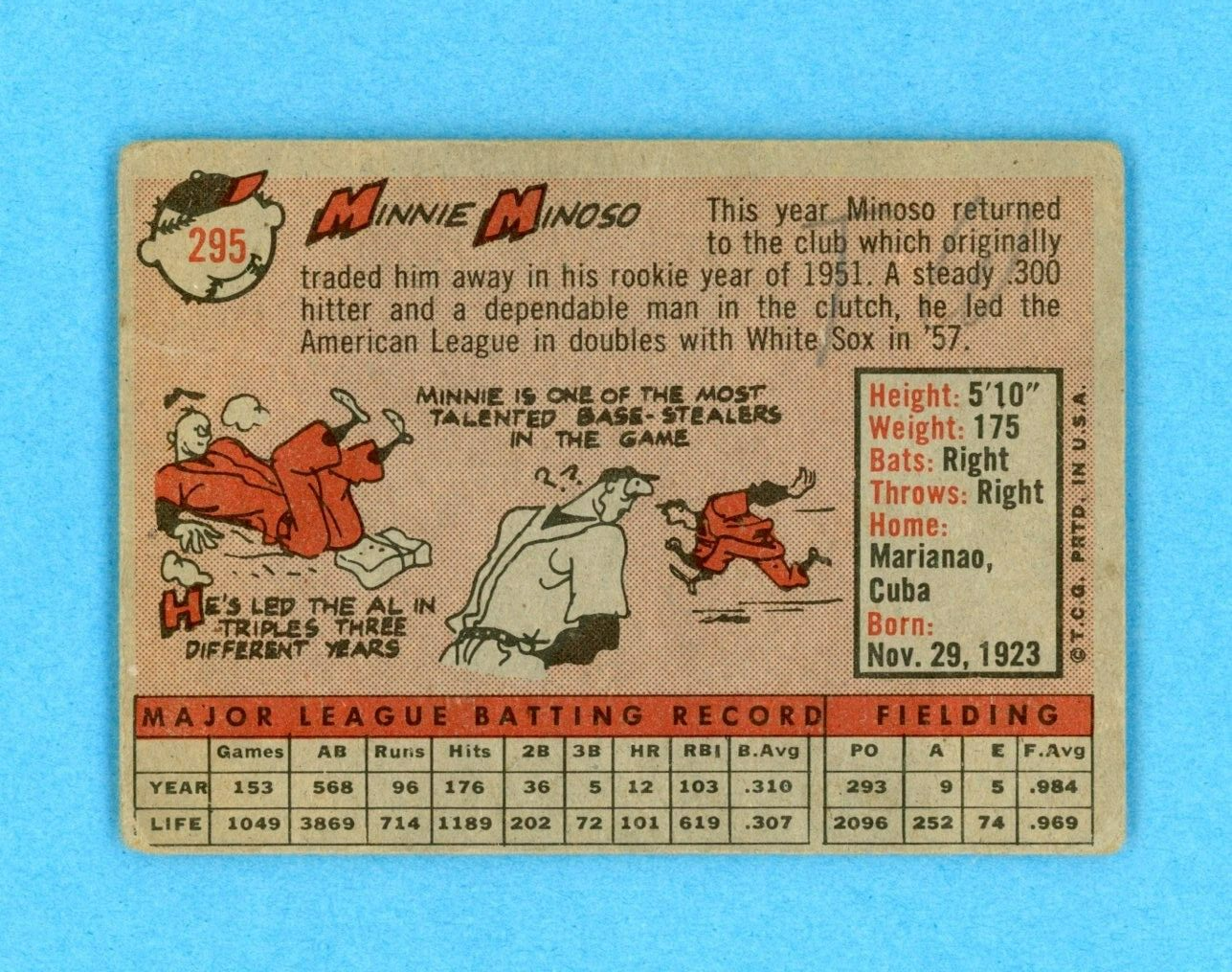 1958 Topps #295 Minnie Minoso Cleveland Indians Baseball Card Low Grade