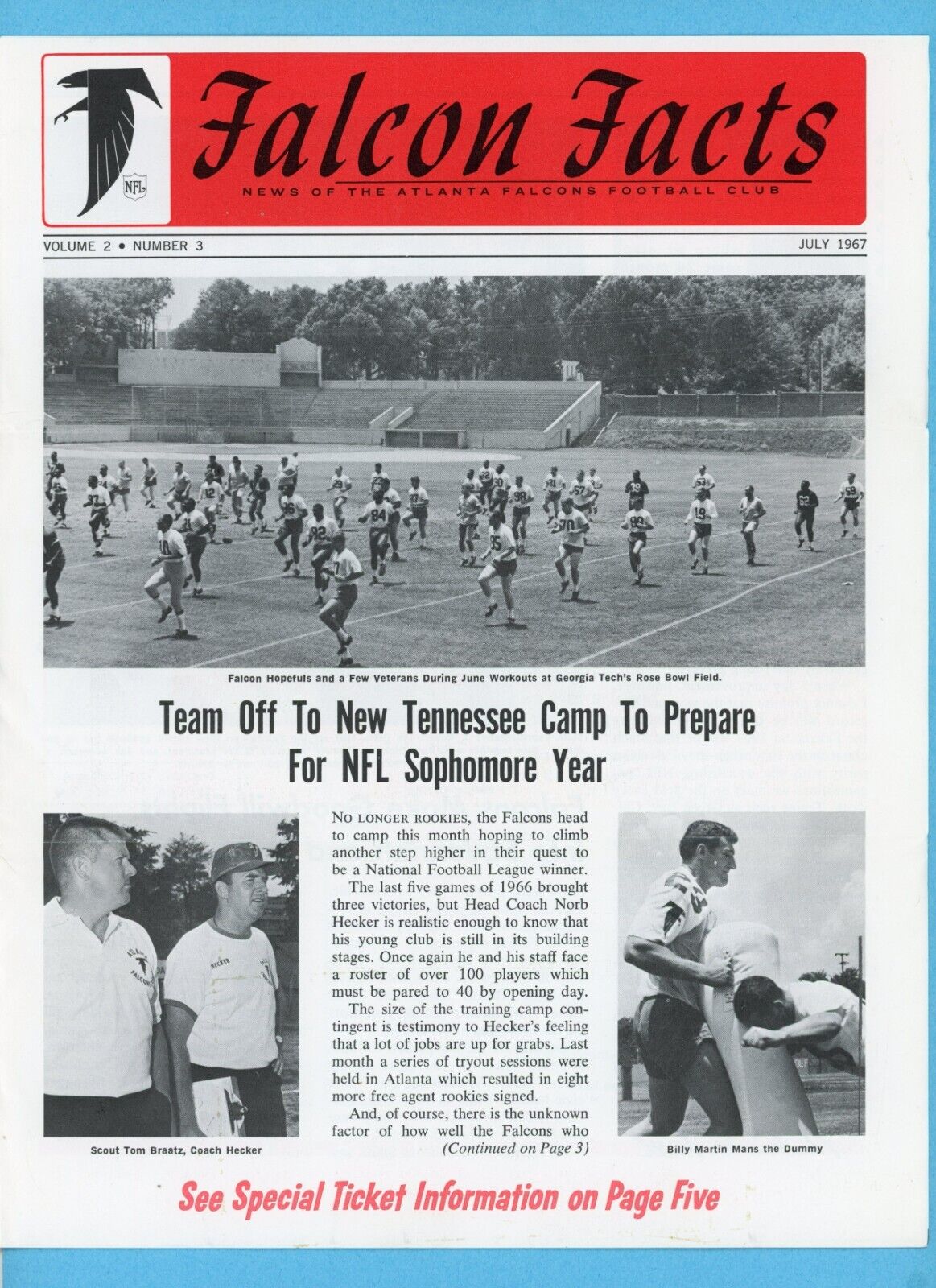 July, 1967 Vol. 2 No. 3 Falcon Facts Atlanta Falcons Newsletter