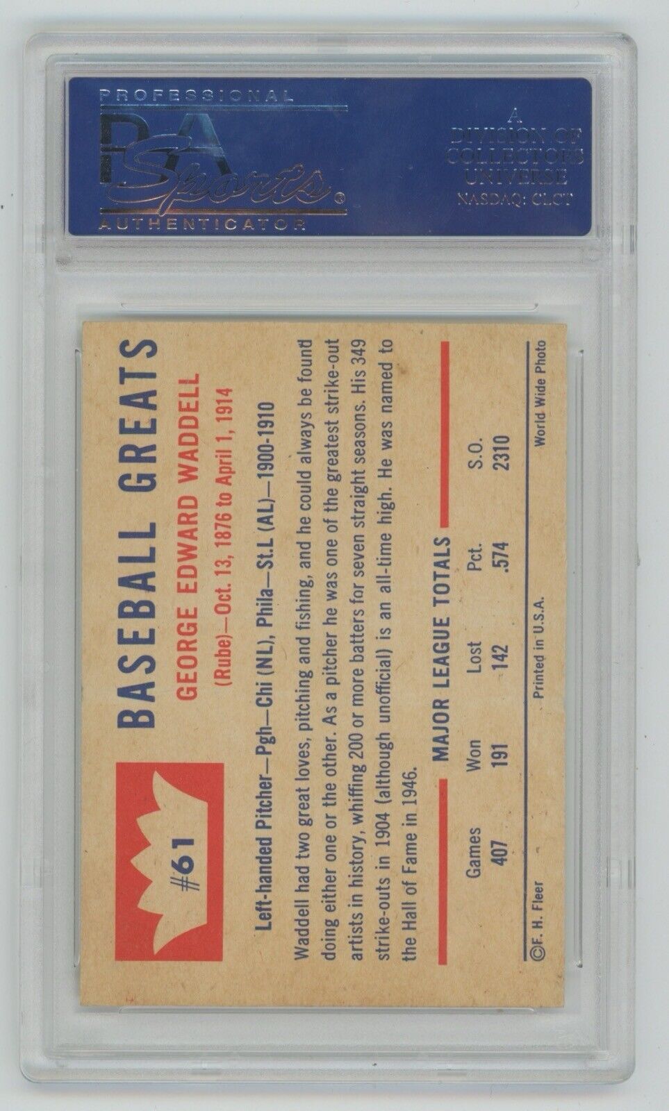 Rube Waddell 1960 Fleer #61 • PSA 6 EX-MT