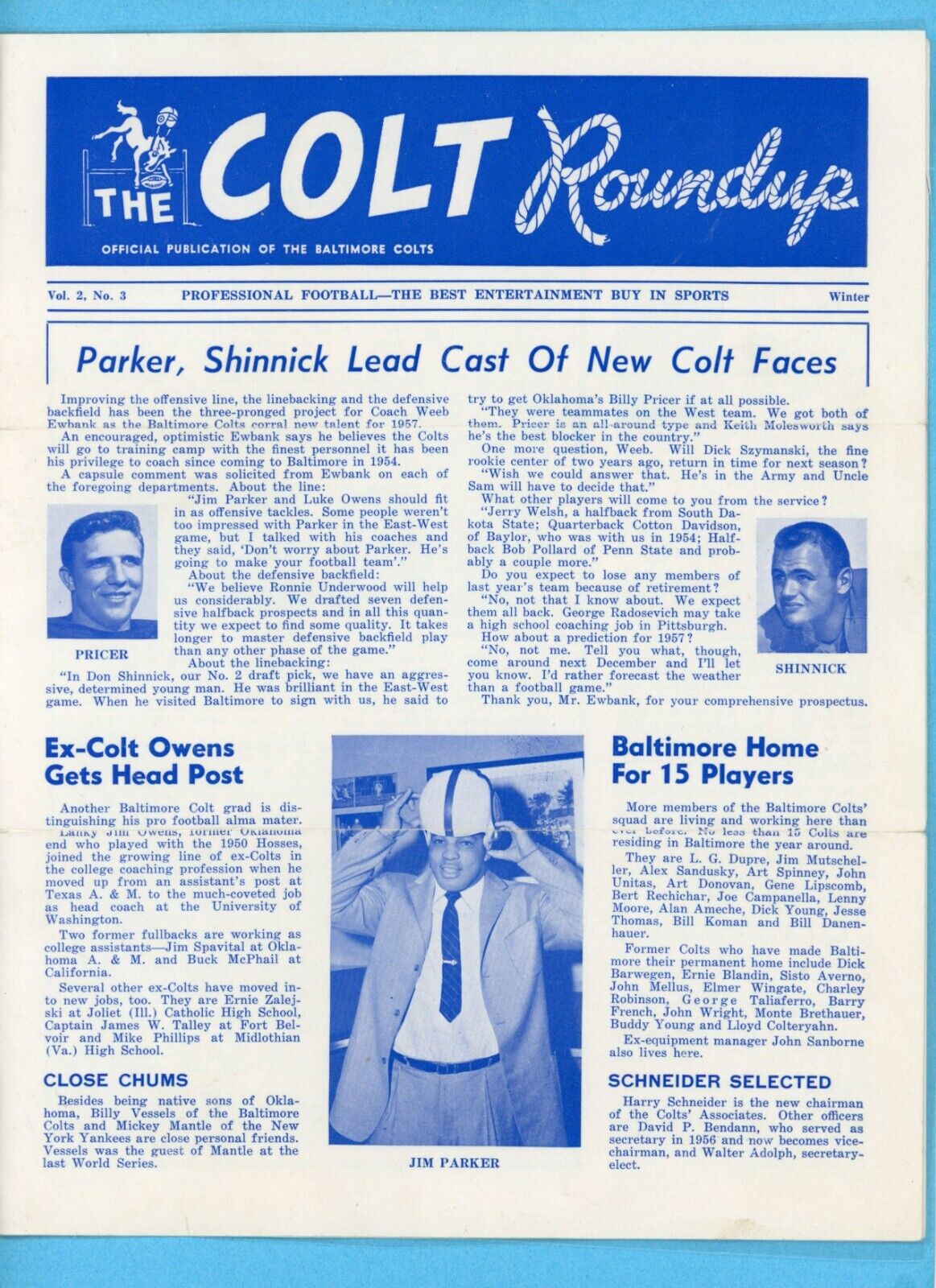 Winter, 1957 Vol. 2 No. 3 The Colt Roundup Baltimore Colts Newsletter laminated