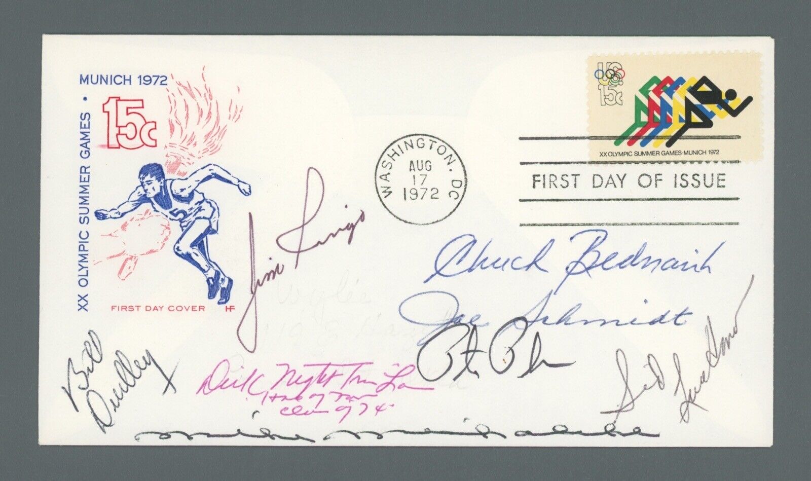 7X Signed FB 8/17/72 FDC Envelope Auto w B&E Hologram Bednarick, Luckman, etc