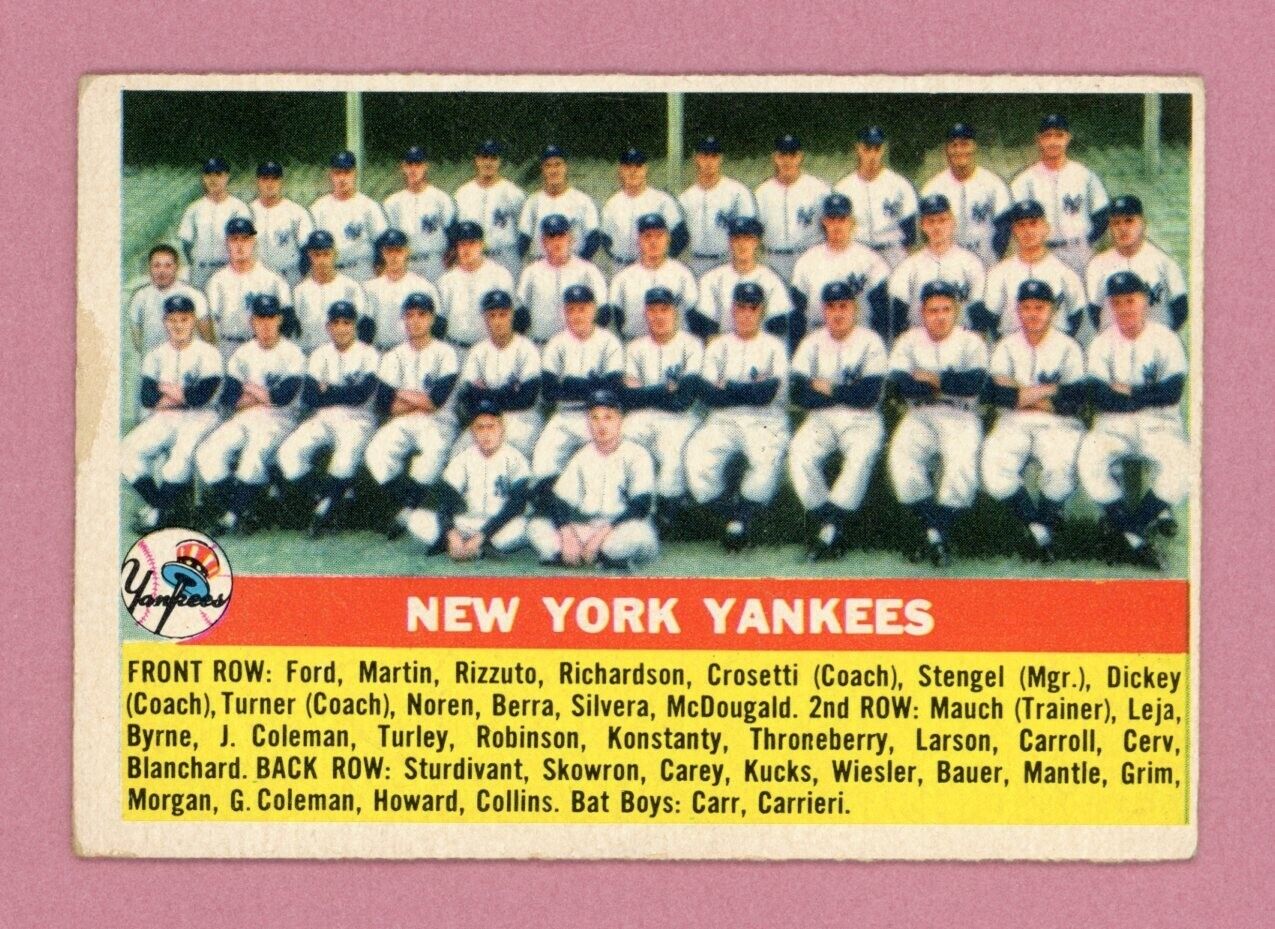 1956 Topps #251 New York Yankees Team Baseball Card V/E ap plls Mickey Mantle