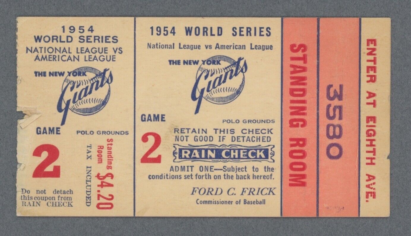 1954 World Series Ticket Stub NY Giants vs Cleveland Indians at   Polo Grounds