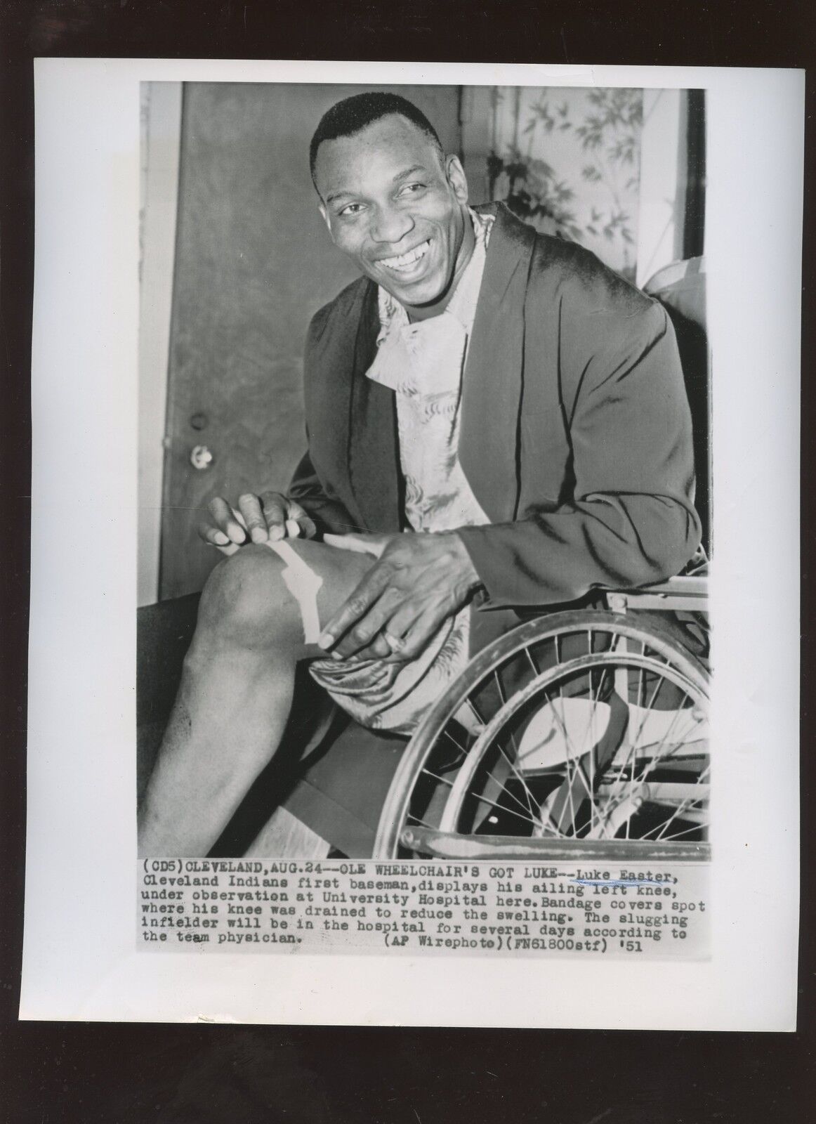 Original August 24th 1951 Luke Easter Ole Wheelchair Wire Photo