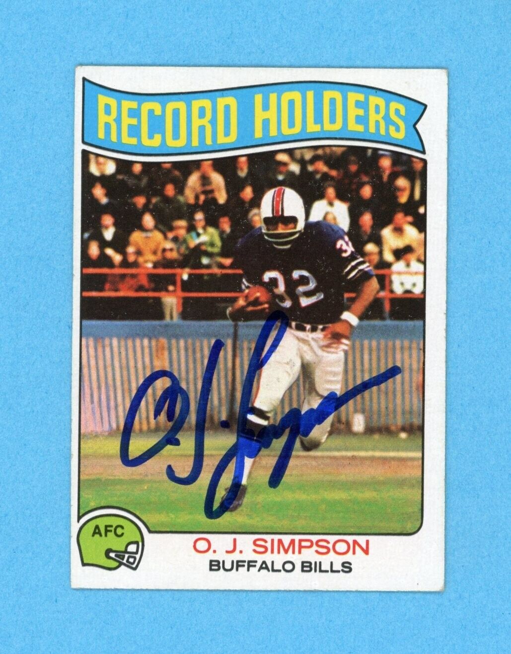 O. J. Simpson Record Holders Buf Bills 1975 Topps #355 Autographed Football Card