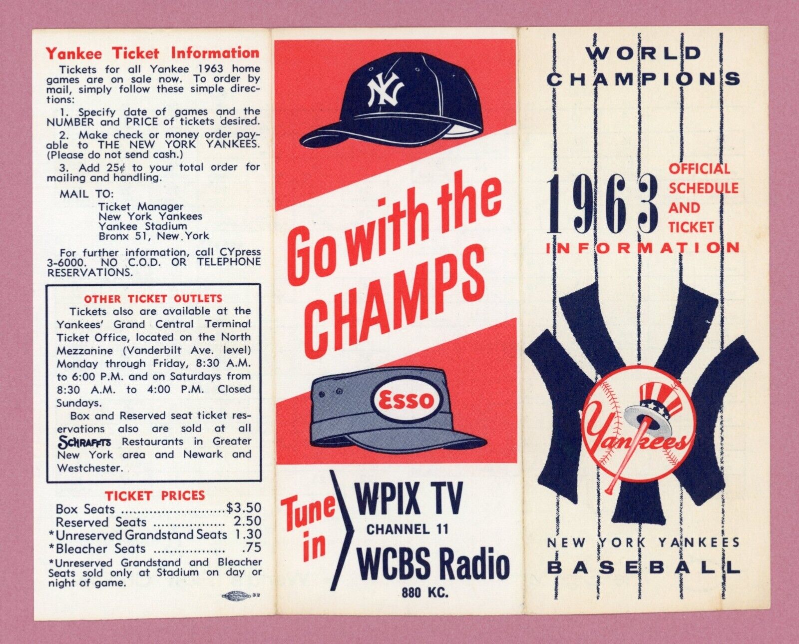 1963 New York Yankees Official Schedule & Ticket Information