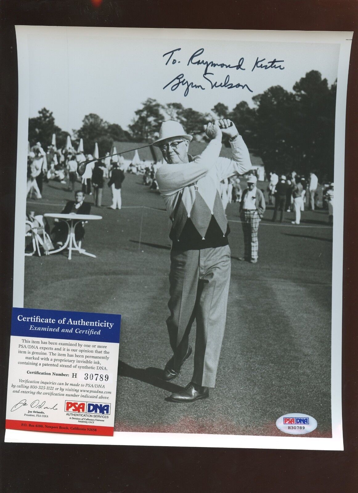 Byron Nelson Autographed 8 x 10 Photo PSA Cert