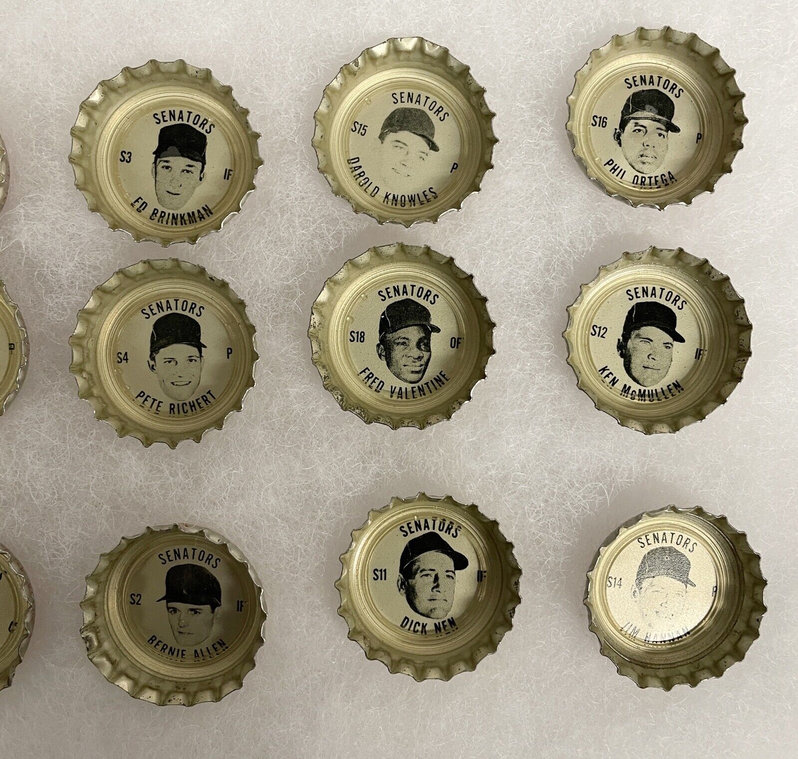 1968 Coke Caps Washington Senators Team Set of 18