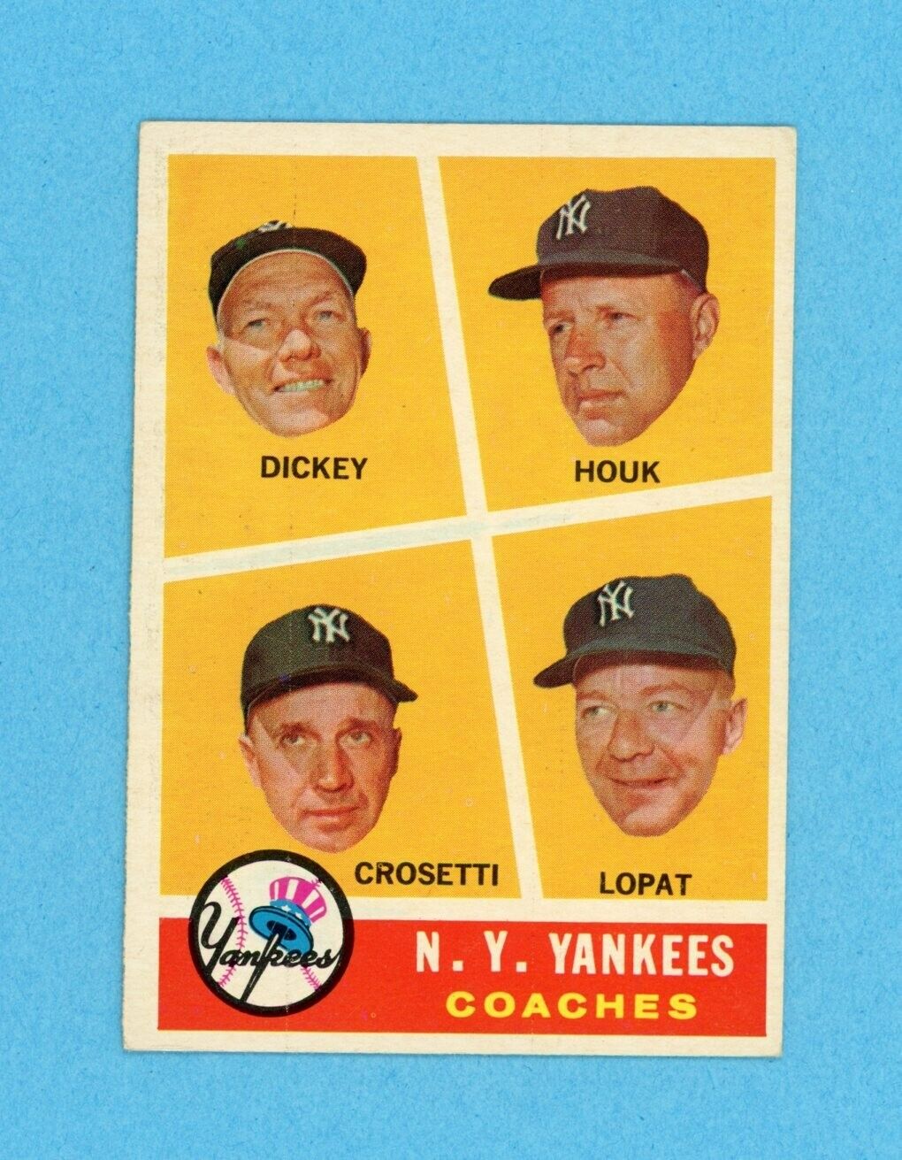 1960 Topps #465 New York Yankees Coaches Baseball Card Ex+ - Ex/Mt