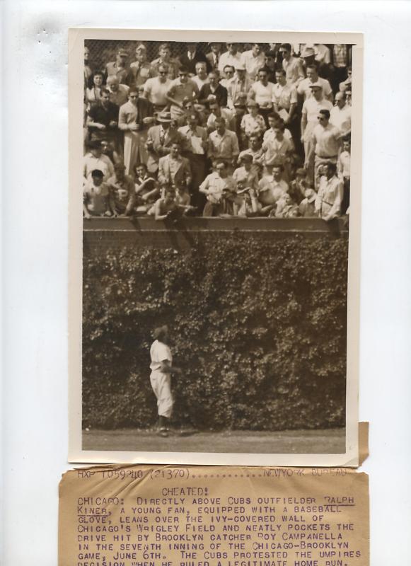 Original 1954 Ralph Kiner Cubs Outfielder Wire Photo