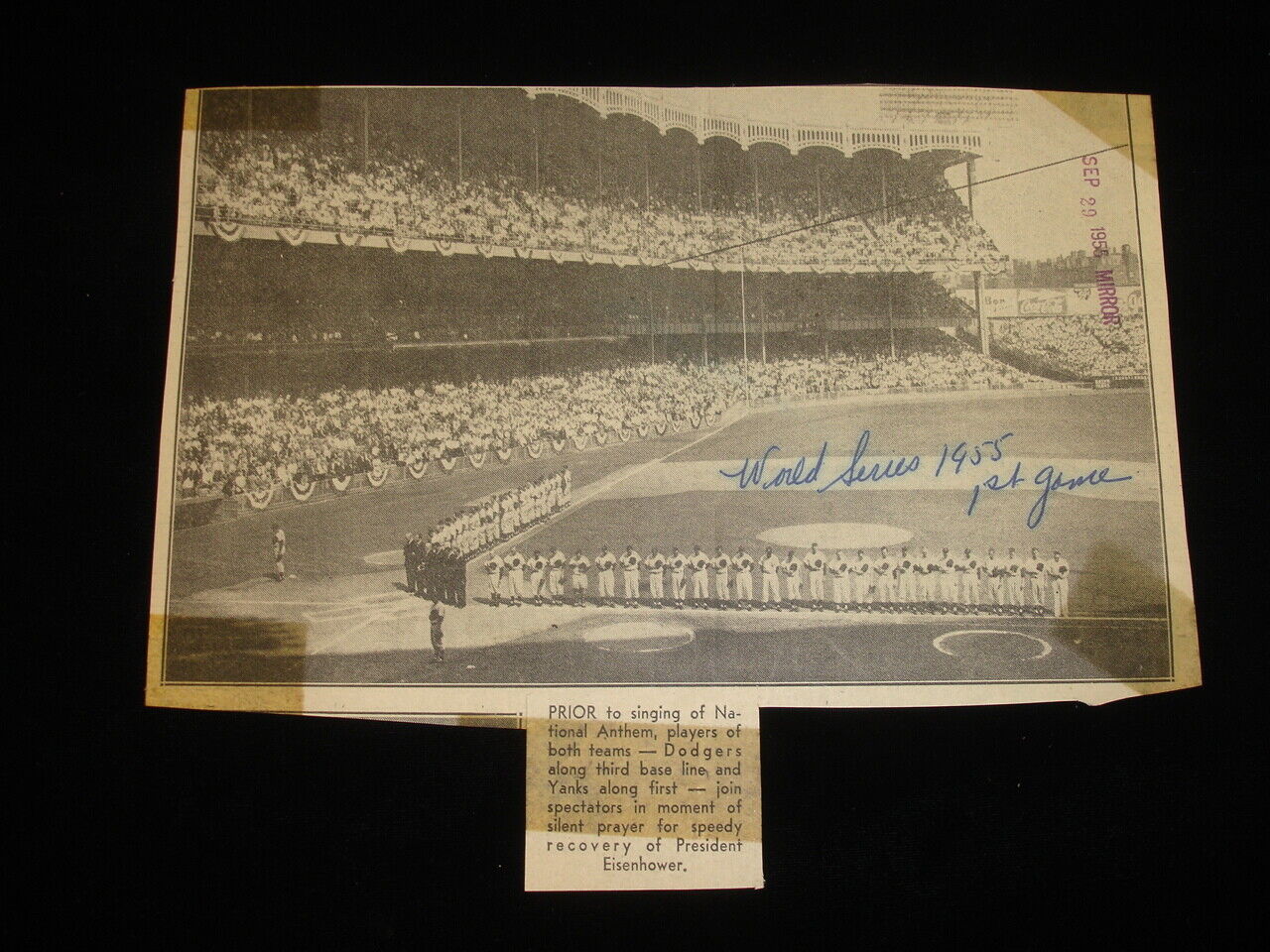 1955 World Series Game #1 Yankee Stadium Original 10x12 B&W Photo - Eisenhower