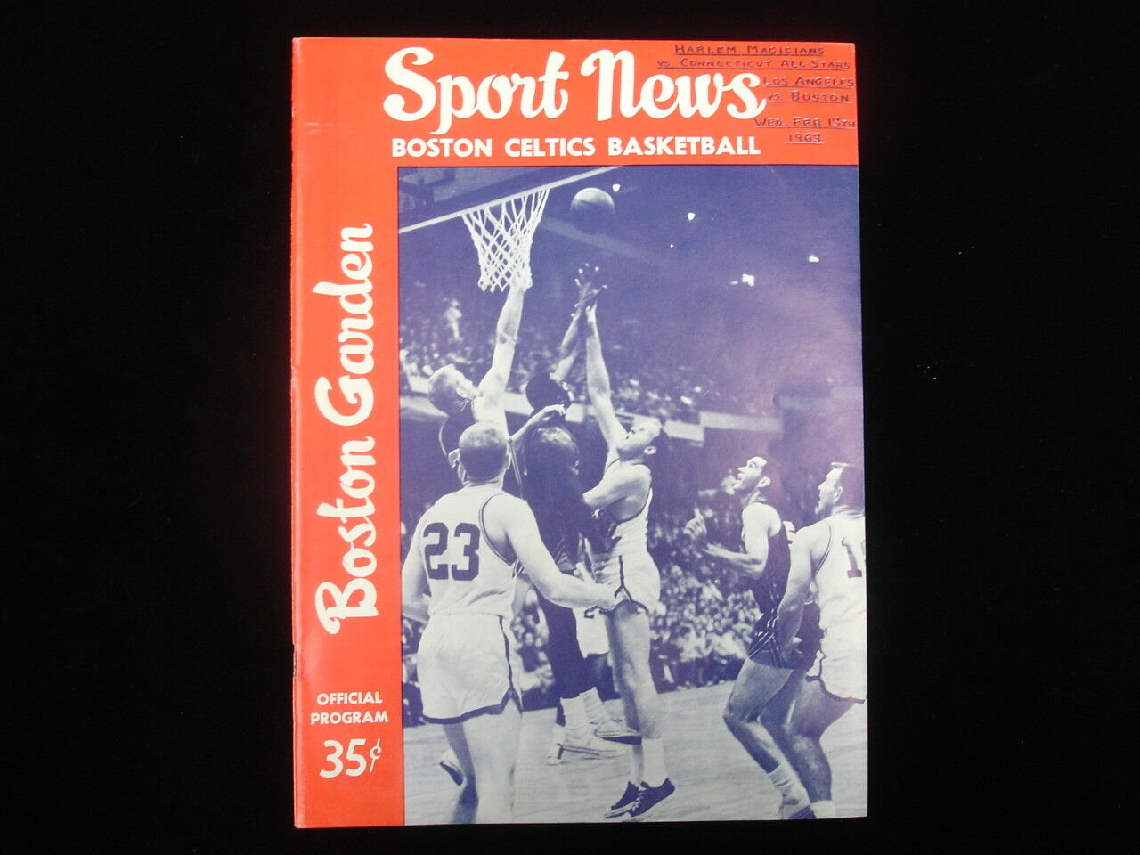 February 13, 1963 Harlem vs. Connecticut, LA Lakers @ Boston Celtics Program