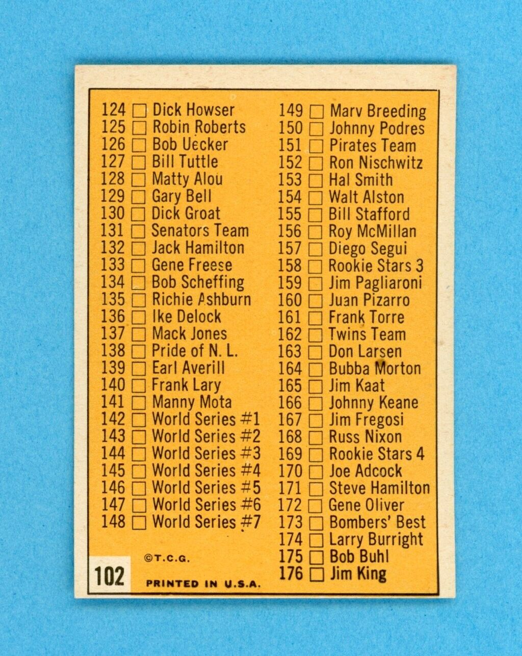 1963 Topps #102 2nd Series Checklist Baseball Card NM unchecked