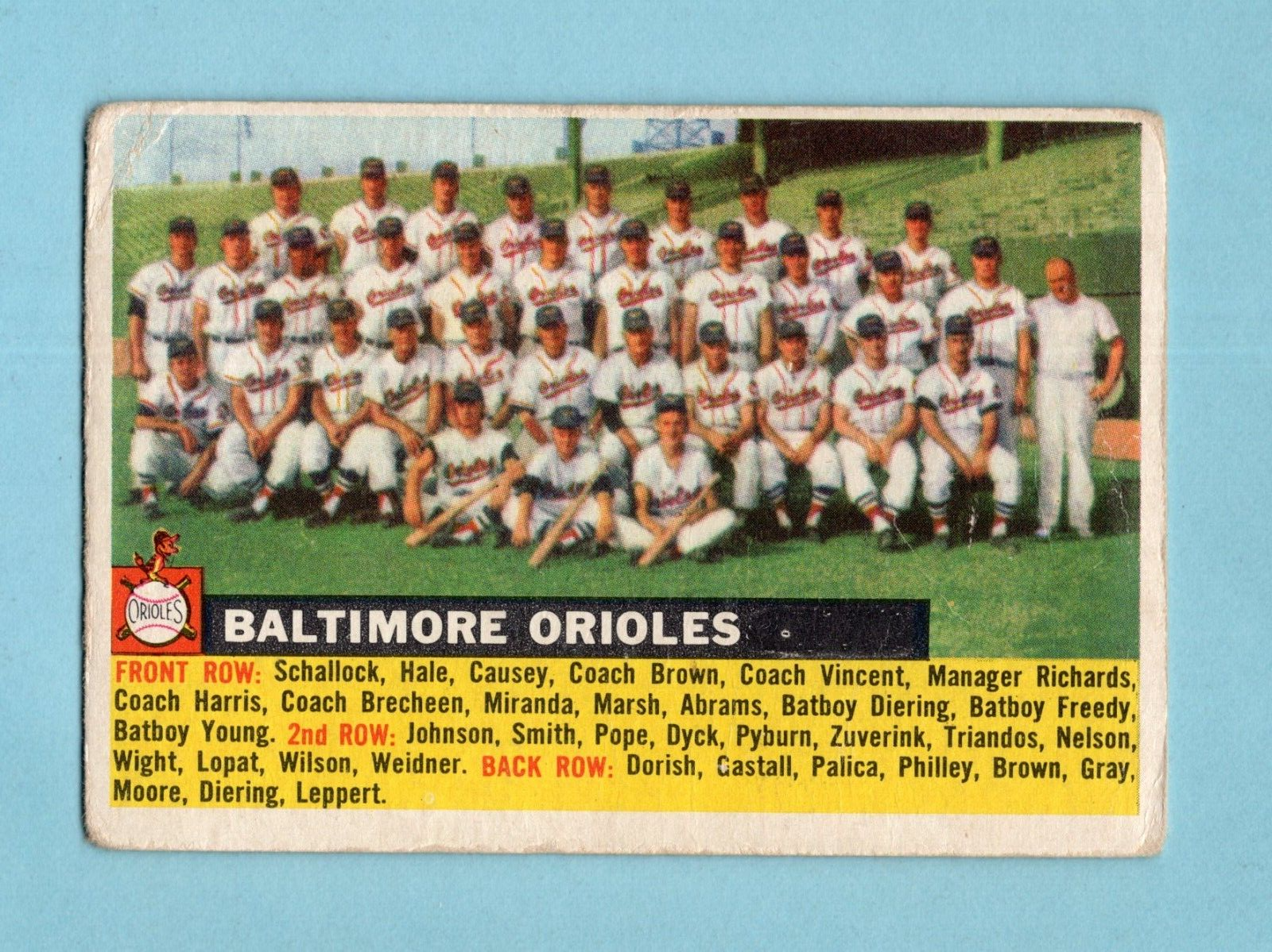 1956 Topps #100 Baltimore Orioles Team Baseball Card Low Grade