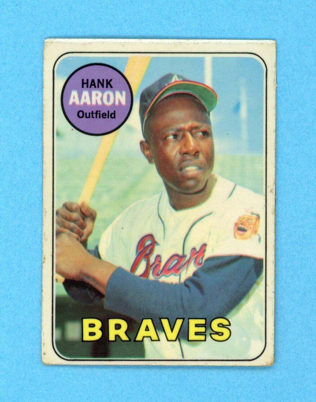 1969 Topps #100 Hank Aaron Atlanta Braves Baseball Card Low Grade laminated