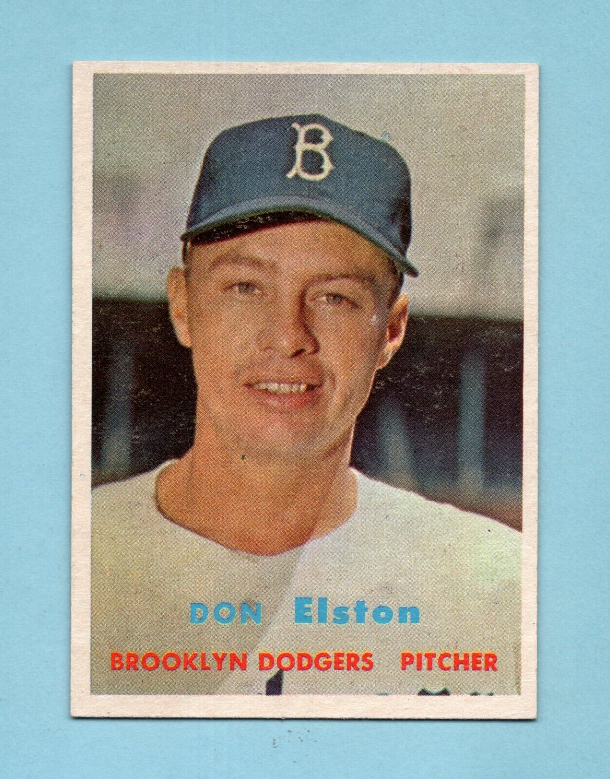 1957 Topps #376 Don Elston Brooklyn Dodgers Baseball Card NM ap mk wrk