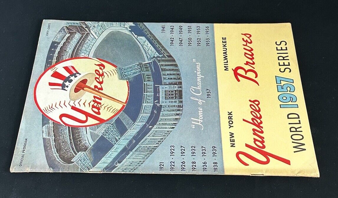 1957 New York Yankees World Series Program vs Milwaukee Braves - Unscored - EX