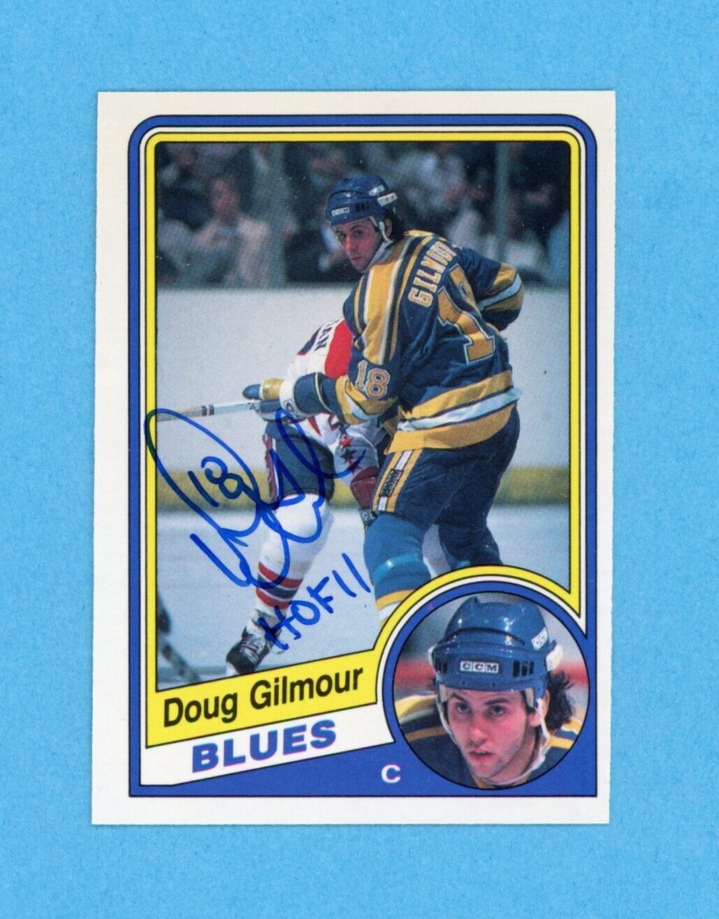 Doug Gilmour St Lou Blues 1984-85 O Pee Chee #185 Autographed Rookie Hockey Card