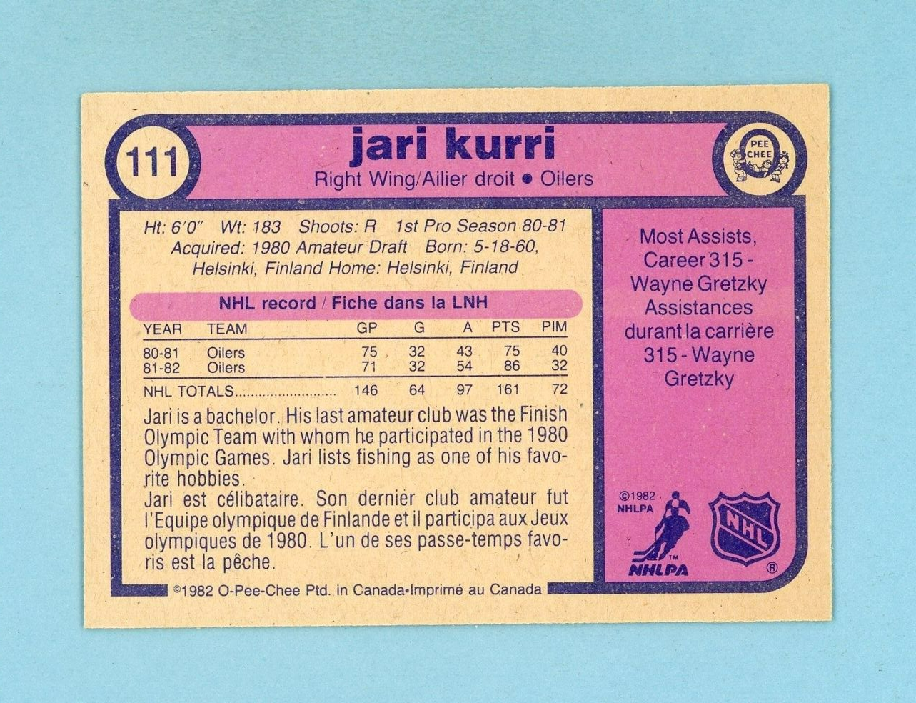 1982-83 OPC #111 Jari Kurri Edmonton Oilers Hockey Card NM