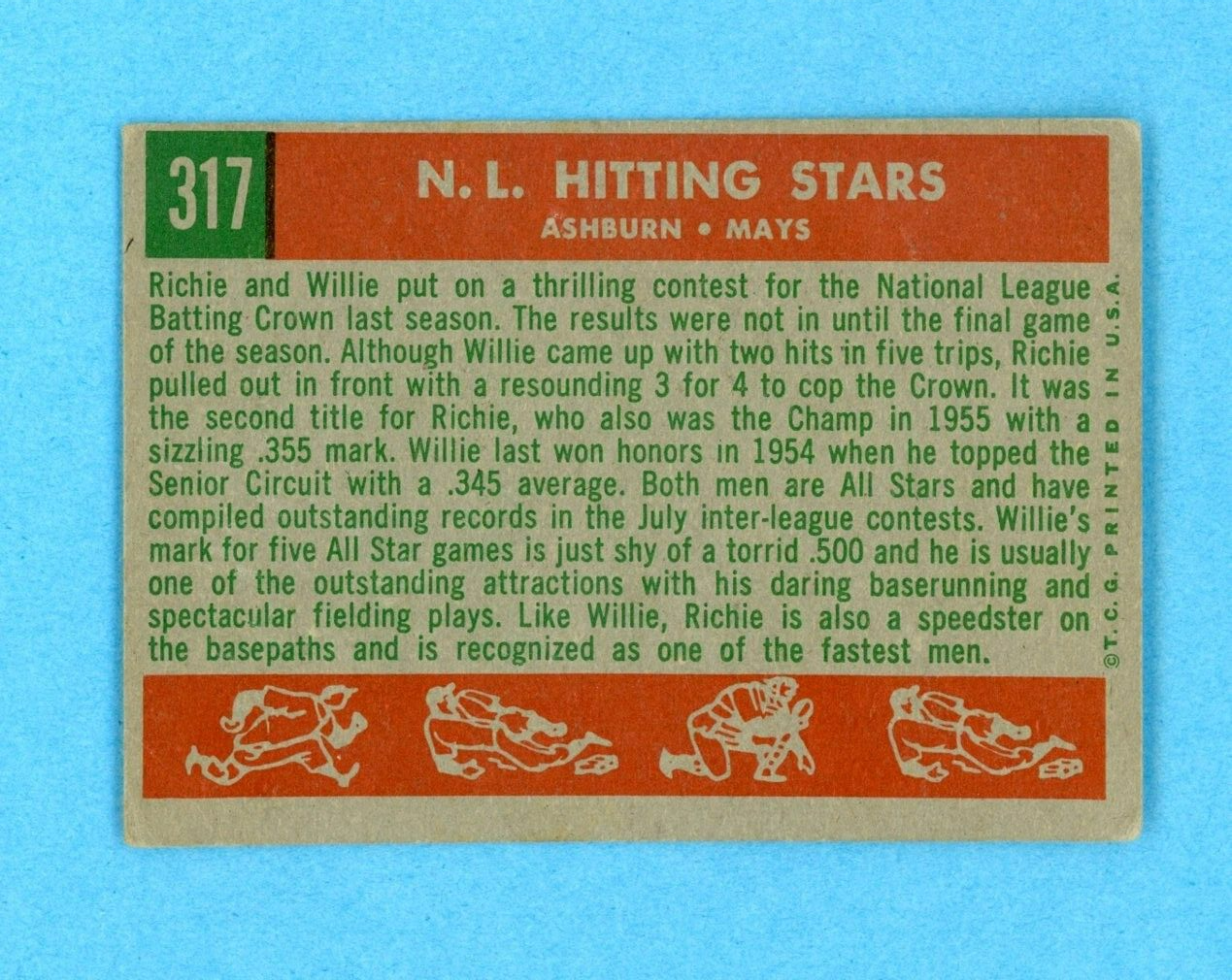 1959 Topps #317 N. L. Hitting Kings Ashburn - Mays Baseball Card Vg/Ex Scr ft